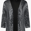 GRACE KARIN 2024 Women's 3/4 Sleeve Sequin Jackets Open Front Sequin Cardigan Sweaters Blazer XL