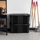 IRIS USA 2-Pack 32 Gal Heavy Duty Rolling Storage Totes with lids, Black | Integrated wheels make transporting heavy loads easier, Great for garages, workshops, camping gear and large equipment