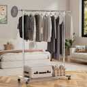 Clothing Rack for Hanging Clothes, Stainless Steels Rolling Clothes Rack, Coat Rack, Garment Rack, Portable Closet Rack, Free Standing Clothes Rack with Wheels, Adjustable Length (XL)
