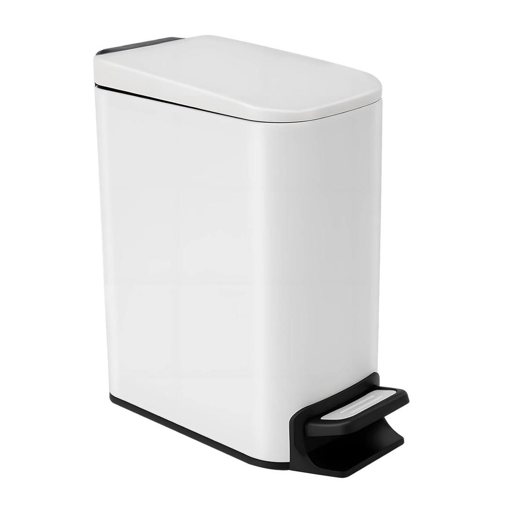 Slim Bathroom Trash Can with Soft Close Lid, Step Pedal, Removable Inner Bucket, Small Trash Can,6 Liter / 1.6 Gallon, Fingerprint-Resistant Small Garbage Bin for Bedroom, Office, Kitchen (White)