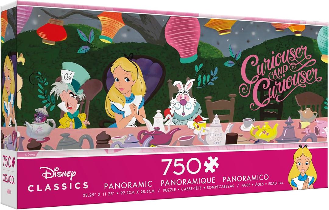 Buffalo Games Ceaco - Panoramic Series - Disney - Alice in Wonderland, Tea Party - 750 Piece Jigsaw Puzzle for Adults - Challenging Puzzle Perfect for Game Nights - Finished Size is 38.25 x 11.25