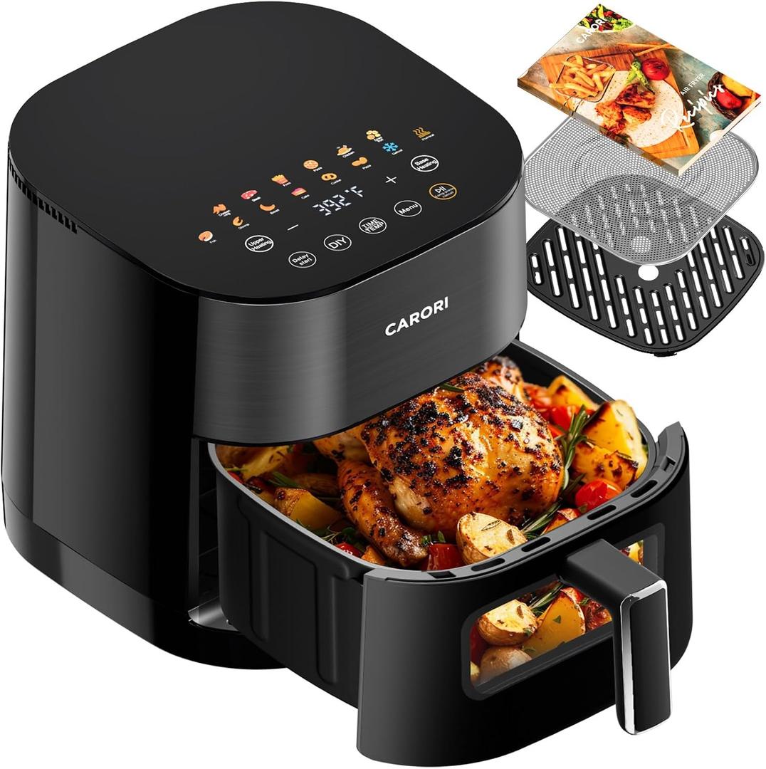 Air Fryer 14-in-1 with Viewing Window, 6Qt Large Capacity, 392 Max Crisp, Airfryer No Filping Dual Heating, Bake, Roast, Dehydrate, Reheat, 1700W Fast Even Easy Meals, Nonstick Dishwasher Safe Basket, 6 Quarts