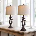OYEARS 25" Farmhouse Table Lamp Set of 2 for Living Room Bedroom Resin Bedside Tree Lamp Nightstand End Table Lamps Vintage Natural Style