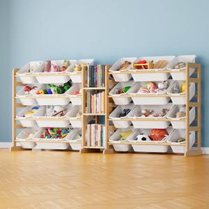 SpaceAid Large Toy Storage Organizer with 24 Bins and 3 Shelves, Toy Organizers Storage Bookshelf, Kids Bin Shelf Box Bookcase for Bedroom Playroom Organization Room Decor, White, 74"w, 3 Shelves, 24 Bins