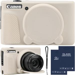 Camera Case for Canon PowerShot SX740/ SX730 Digital Camera,SX740 HS Case, Soft Silicone Protective Case Removable Lens Cover,Comes with 2 Screen Protectors and 1 Wrist Strap. (Mist White)