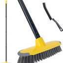 Deck Brush with Long Handle, Floor Scrub Broom for Shower, 50'' Outdoor Scrubber for Carpet, Boat, Patio, Garage, Concrete Cleaning (Yellow)