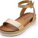 DREAM PAIRS Women's Open Toe Platform Espadrille Wedge Sandals Comfortable One Band Dressy Casual Sandals for Women (9, Gold/Pu)