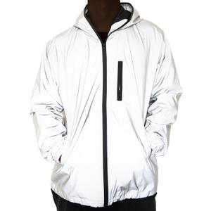 Reflective Coat Hooded Windbreaker Fashion Runing Pocket Jacket (Small, Gray)