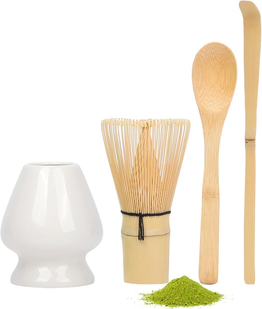 Matcha Whisk with Matcha Whisk Holder Bamboo Whisk Scoop Spoon Unique Gifts for Women Men Girl Friend Home Kitchen Decor Gifts for Tea Enthusiasts White