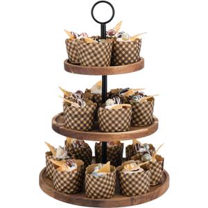 3 Tier Cupcake Stand, Wood Tiered Serving Tray Cupcake Tower, Serving Stand Display Dessert Cookie Candy Buffet Holder for Home Tea Party, Wedding, Farmhouse Decor, Tea Party Decor, Kitchen Decor