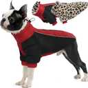 IDOMIK Warm Winter Coat, Reversible Dog Coat with Leopard Fleece Lining, Thick Waterproof High Collar Jacket, Reflective Cold Weather Coats Snowsuit for Small to Large Dogs (L(Chest Girth:60cm/23.62), Red)