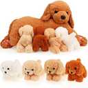 HyDren Nurturing Dog Stuffed Animal Sets Soft Cuddly Golden Retriever Plush Toys Nursing Mommy Dog with  Stuffed Baby Puppies for Kids Birthday Christmas Party Favor Gifts (Golden Retriever)