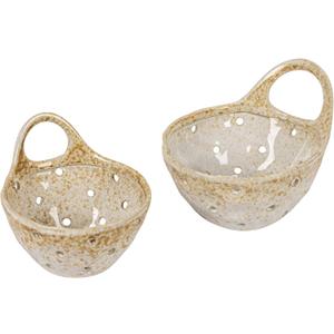Creative Co-Op Stoneware Colanders with Handles, Set of 2 (6.5"W, Beige)