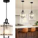 Black Glass Pendant Lights Kitchen Island, Modern Pendant Light Fixtures with Water Ripple Glass Square Pendant Lighting for Dining Room Kitchen Island