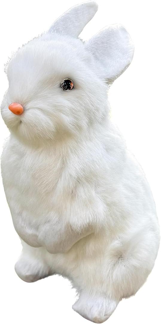 9.25 Inch Plush Rabbit Faux Fur Lifelike Hare Easter Bunny Simulation Toy Home Decoration Gift (White)