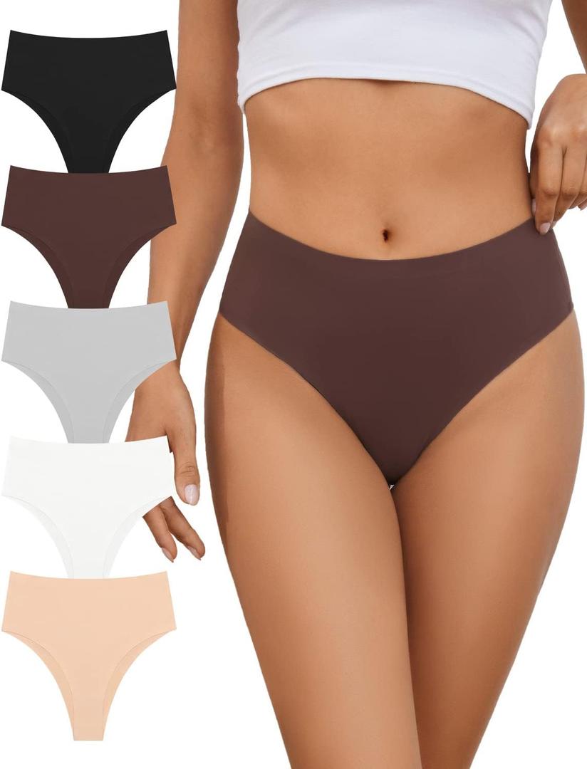 No Show High Rise Bikini Panties Women's Seamless Hi Cut Underwear Pack (Small, Mix-5pack)