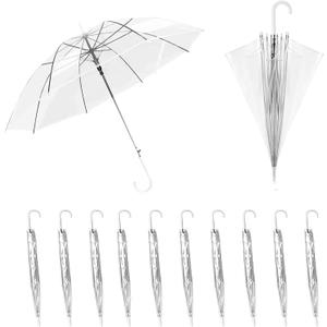 12 Pack Clear Wedding Umbrellas Bulk Transparent Auto Open Close Windproof Waterproof Stick Umbrellas with White J-Hook Handle for Brides, Grooms, Photography & Outdoor Events