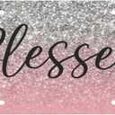 Christian Religious Blessed Pink Glitter Bling Blessed Front License Plate Cover Car Decor Accessory Aluminum Metal Rust-Proof Car Plate Novelty Vanity Tag Cover with 4 Holes Men Women 6 X 12 Inch