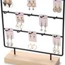 RUINENGDA Earring Display Stands for Selling 3 Tier 15 Hooks Jewelry Display Wooden Base Earring Holder Organizer Display Stand for Necklaces Rings Bracelets Keychains (Black)