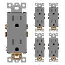 LIDER Matte Finish Decorator Receptacle with Interchangeable Face Cover, Child Safe Tamper-Resistant Wall Outlet, Residential Grade, Self-Grounding, 15A 125V, UL Listed, LR15-TR-GY5P, Gray, 5 Pack