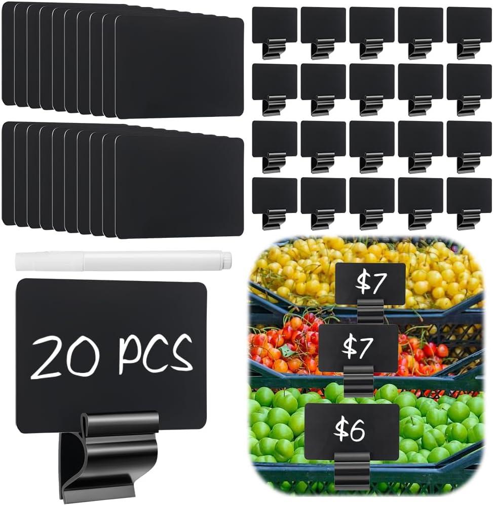 20 Pcs Black Sign Hold Clip, Plastic Food Label Holder Buffet Price Tag Sign Holder for Business, Store, Supermarket