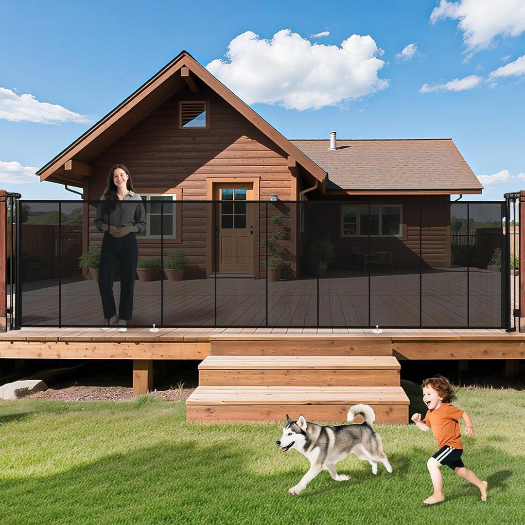 275" Retractable Baby Gates Dog Gate Extra Wide, 52" Tall Child Pet Safety Gate with Reinforced Strips for Stairs, Long Mesh Garage Gates Fence for Outdoor Indoor Large Openings Driveway Decks Patio (Black)