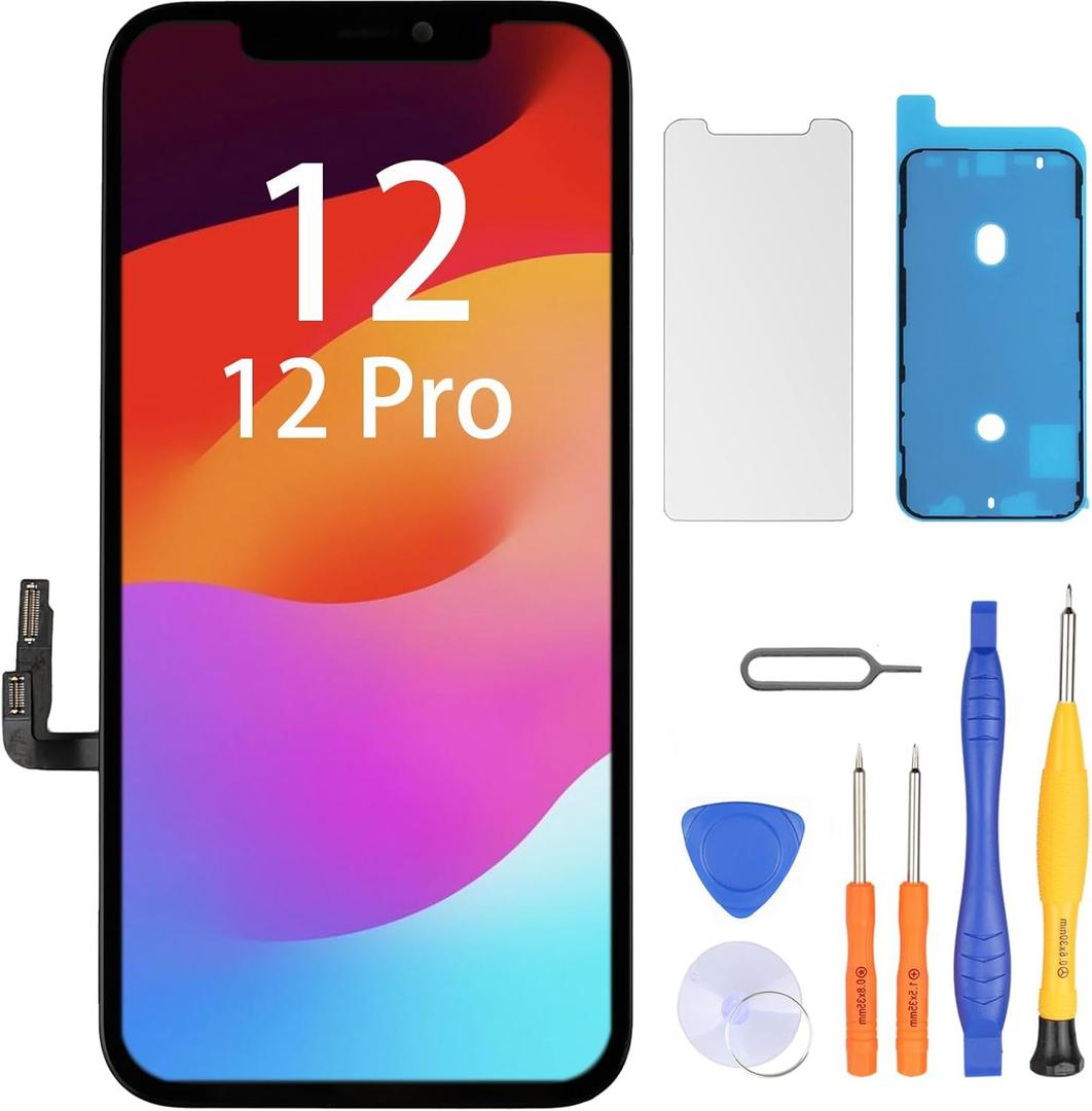 LL TRADER Screen Replacement for iPhone 12/12 Pro 6.1" LCD Retina FHD Display with Repair Tool Kits, Waterproof Tape, Screen Protector 2025 New for USA