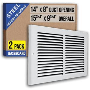 [2 Pack] Fits 14x8 Duct Opening | Steel Baseboard Return Air Grille by Handua | Vent Cover Grill | 7/8" Margin Turnback [Depth] to Fit Baseboard | White | Outer Dimensions: 15.75"W X 9.75 "H
