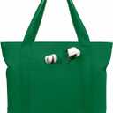 TOPDesign 1-Pack Canvas Tote Bag with an External Pocket, Reusable Grocery Shopping Bag, Top Zipper Closure, Daily Essentials (Green)