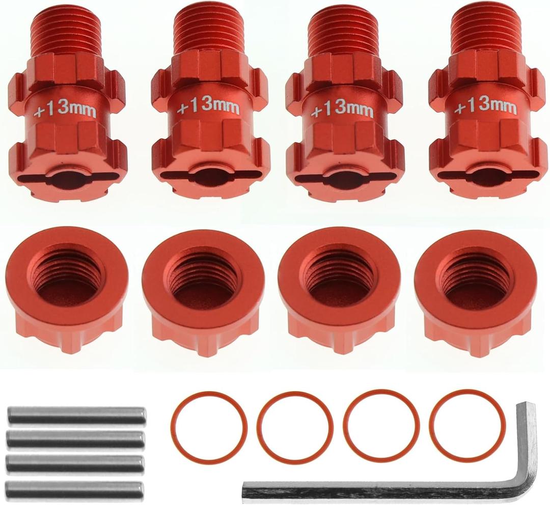 RC Wheel Hex 13mm Extended Wheel Hub Drive 14mm to 17mm with Anti-dust Cap Nuts 17mm Alum for Arrma Senton Granite Big Rock Vorteks 3S Senton Granite Mega550 Infraction Mega570 Upgrade Parts (Red)