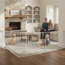 Mumeasy 126" Extra Wide Baby Gate for Doorways, Stairs & Fireplace, Auto Close Safety Dog & Pet Gate with Walk Thru Door, Childproof Fence for Hallway Kitchen House Indoor Outdoor,5 Metal Panels,White