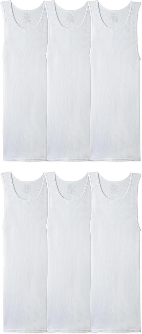 Fruit of the Loom Men's Sleeveless Tag Free Moisture Wicking Tank A-Shirt (4X-Large Big, Big Man - 6 Pack - White)