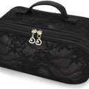 2026 New Makeup Bag for Women Girls,Lace Large Capacity Cosmetic Bag,Open Flat Travel Toiletry Bag,Hollow Out Makeup Organizer Bag With Divider and Handle(Black)