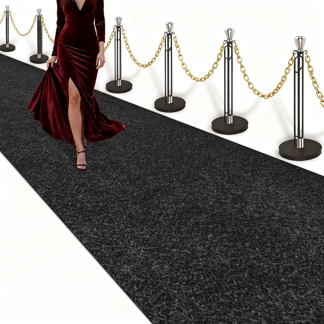 Black Carpet Runner 3x15 Feet, Non-Slip Waterproof Aisle Rug with Rubber Backing, Rolled Shipping, No Creases, Perfect for Weddings, Parties, Events, Banquets & Elegant Entrances