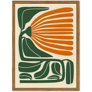 Framed Boho Floral Wall Art, Mid Century Modern Flower Canvas Wall Decor Pictures, Green and Orange Abstract Botanical Paintings Poster Prints Eclectic Home Decor for Living Room Bedroom 16x24 inch