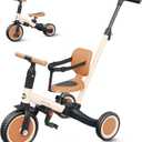 newyoo Toddler Tricycle with Push Handle for 1-3 Year Old, Toddler Bike, Birthday Gift and Toy for Boys and Girls, 5 in 1 Kids Trike, Balance Bike with Backrest and Safety Belt, Khaki, TR007