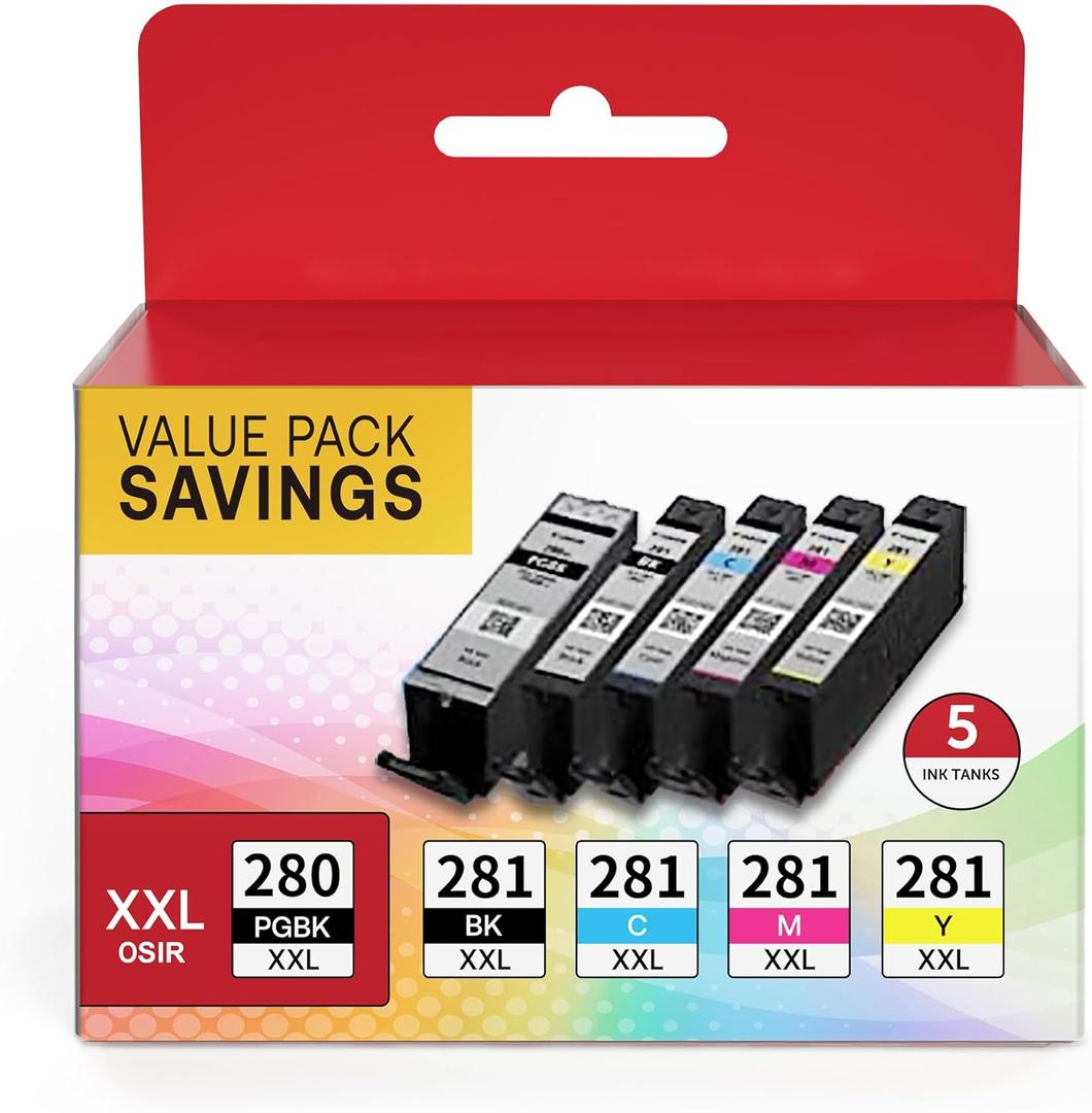 PGI-280XXL/CLI-281XXL Replacement for Canon 281 Ink Cartridges 4 Color Value Pack for Canon 280 281 Ink Cartridges Compatible with PIXMA TR8520 TR8620a TR8620 TR7520 TR8600 TS6120 TS6220 TS9120