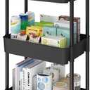 Laiensia 3-Tier Storage Carts, Multifunction Utility Rolling Cart Kitchen Storage Organizer, Mobile Shelving Unit Cart with Lockable Wheels for Bathroom, Laundry, Living Room, With Classified Sticker, Black