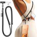 Manna Joy Phone Lanyard Crossbody with 2 Hanging Loops: Metal Buckle Adjustable Skin-Friendly Cell Phone Strap for iPhone Around,Hands-Free Universal Anti Theft Neck Lanyards For Outdoor Travel,Black