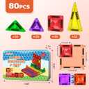 80PCS Mini Magnetic Tiles, Diamond Pattern Travel Magnetic Tiles Building Set with Case, Construction Toys for Kids 4-8 Portable Classroom Educational Learning Toddler Toys for Boys Girls Gift Ages 3+