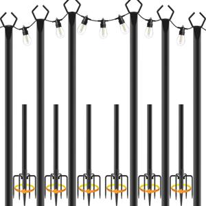 AILBTON 10Ft String Light Poles 6 Pack,Light Poles for Outside Lights,Outdoor with Fence Brackets Hanging Lights,Metal Stand Deck Patio Backyard