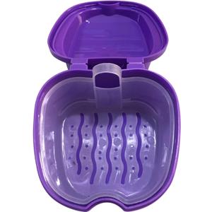 Denture Box Denture Case Denture Cup With Strainer Denture Bath Box False Teeth Storage Box Purple Apple Shape