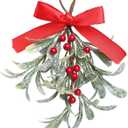 Mistletoe Christmas Decor, Artificial Mistletoe Frosted Mistletoe Decoration for Doorway Hanging Mistletoe Christmas Ornament Kissing Ball Artificial Glitter Leaf Hanging Decoration for Couple