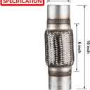 2 Pcs Exhaust Flex Pipe, 2.5''x 6''Stainless Steel Heavy Duty Exhaust Flex Pipe, Double Braid Exhaust Flex Tube, Overall Length 10''
