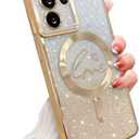 For Samsung Galaxy S21 Ultra Case Magnetic,for Women Girl Soft Cute Luxury Love Heart Plating Bling Gradient Glitter Clear Phone Case Compatible with MagSafe Shockproof Back Cover 6.8-Gold