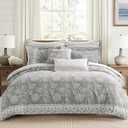 Levtex Home Adare Grey Reversible Full/Queen Comforter Set (90x94in) with 2 Pillowcases (26x20in) - Floral Bedding - Grey and White - 100% Cotton Full/Queen Size Comforter Set - Soft, Pre-Washed