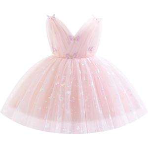 IDOPIP Toddler Baby Girls Shiny Butterfly Tutu Dress Princess Birthday Party Pageant Flower Girl Wedding V-Backless Dresses (18-24 Months, Pink)