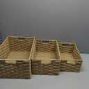Large Wicker Basket Rectangular with Wooden Handles for Shelves, Water Hyacinth Basket Storage, Natural Baskets for Organizing, Wicker Baskets for Storage 14.5 x 10.3 x 7.5 inches - 3 Pack