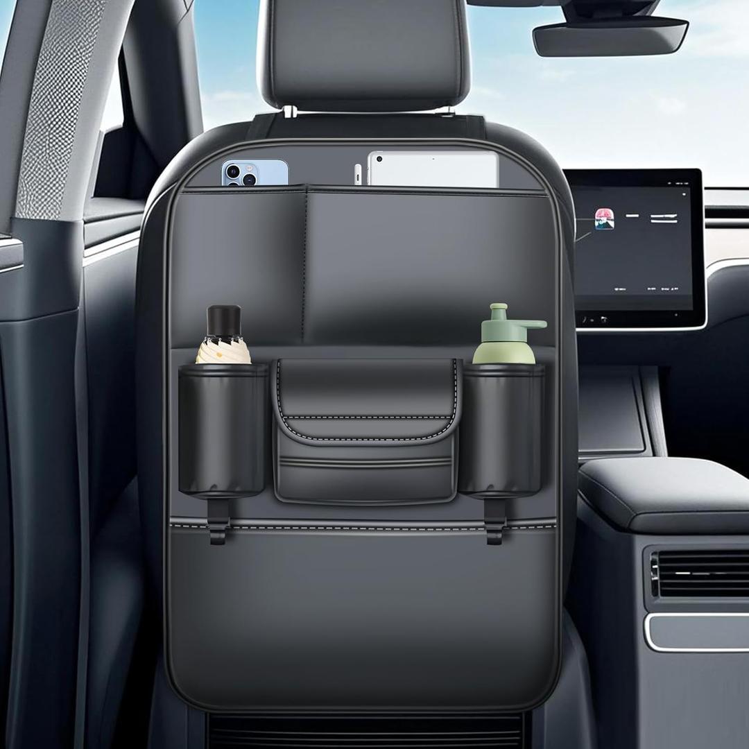 DGXWLLW Backseat Car Organizer Leather Back of Seat Car Organizers for Kids Drivers Waterproof Kick Mats Seat Back Protector with Large Capacity 6 Storage Pockets
