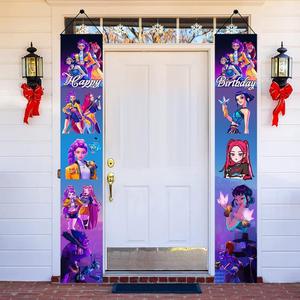2Pcs Demon Movie Hunters Birthday party Porch Sign Door Hanging Banner Birthday Party Supplies for Wall Decorations